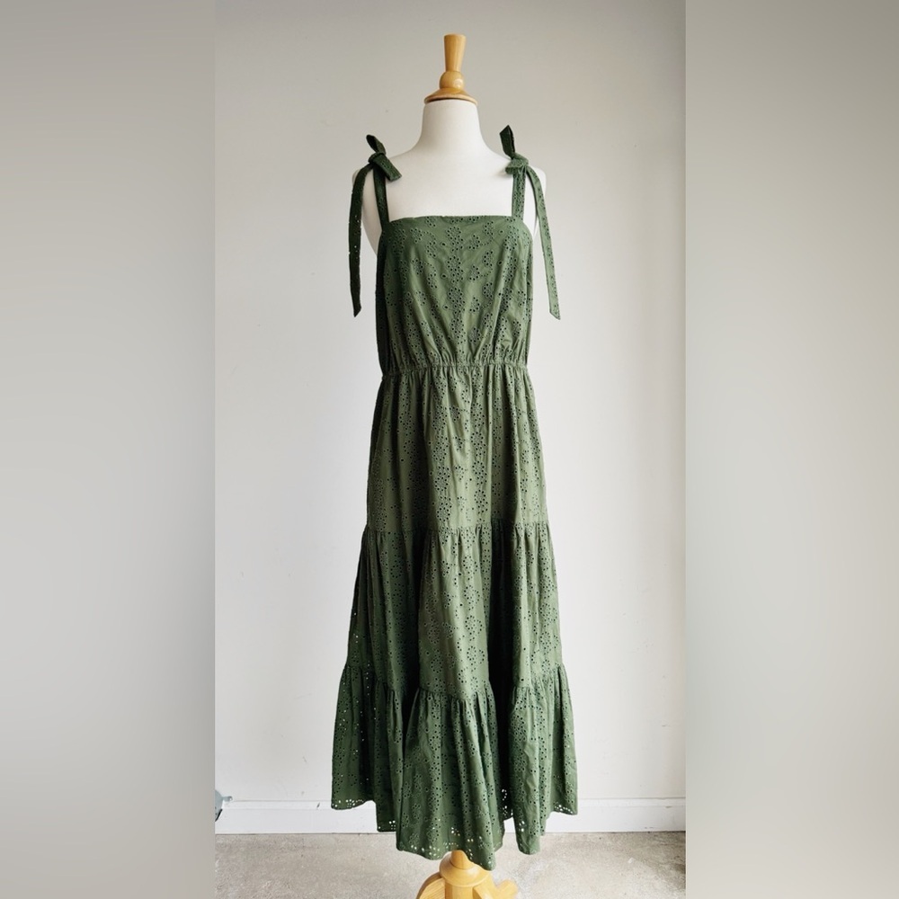 NWT JASON WU Tiered Eyelet Midi Dress in Guac | 12 - Picture 2 of 7